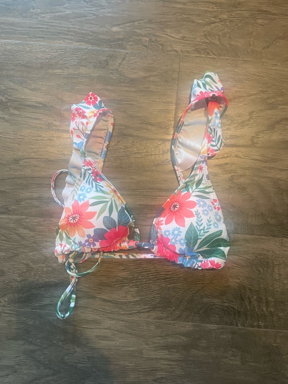 Floral Triangle Bikini Top — Bright Multicolor Print Size Small